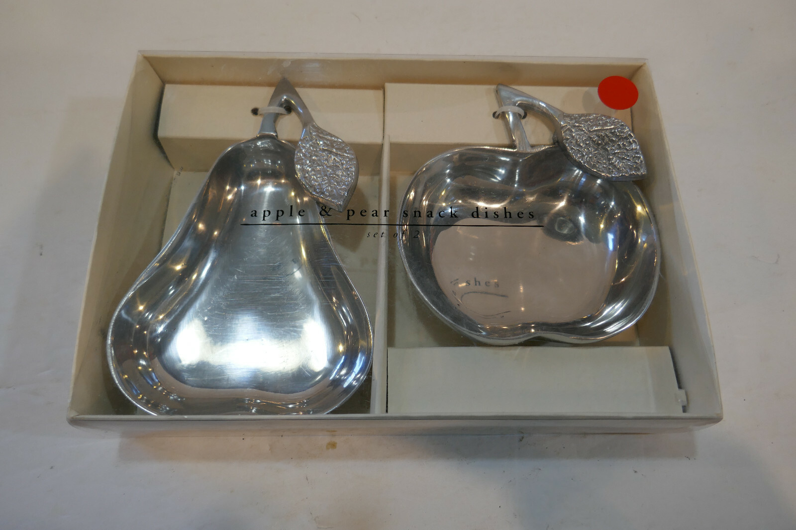 Vintage  Pier One Aluminum Pear & Apple Shaped Trinket or Snack Dish New in Box