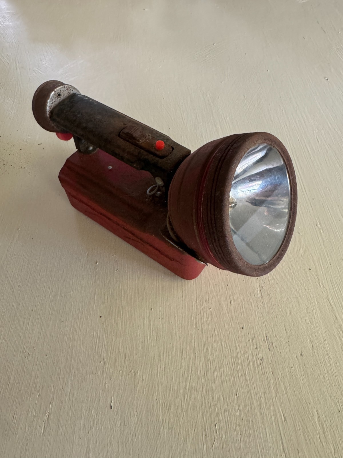 Vintage Red Metal Lantern Flashlight Untested 