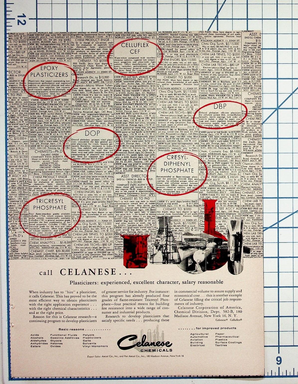 1960s Celanese Chemicals Ad Magazine Page Chemist Job Listings Ephemera