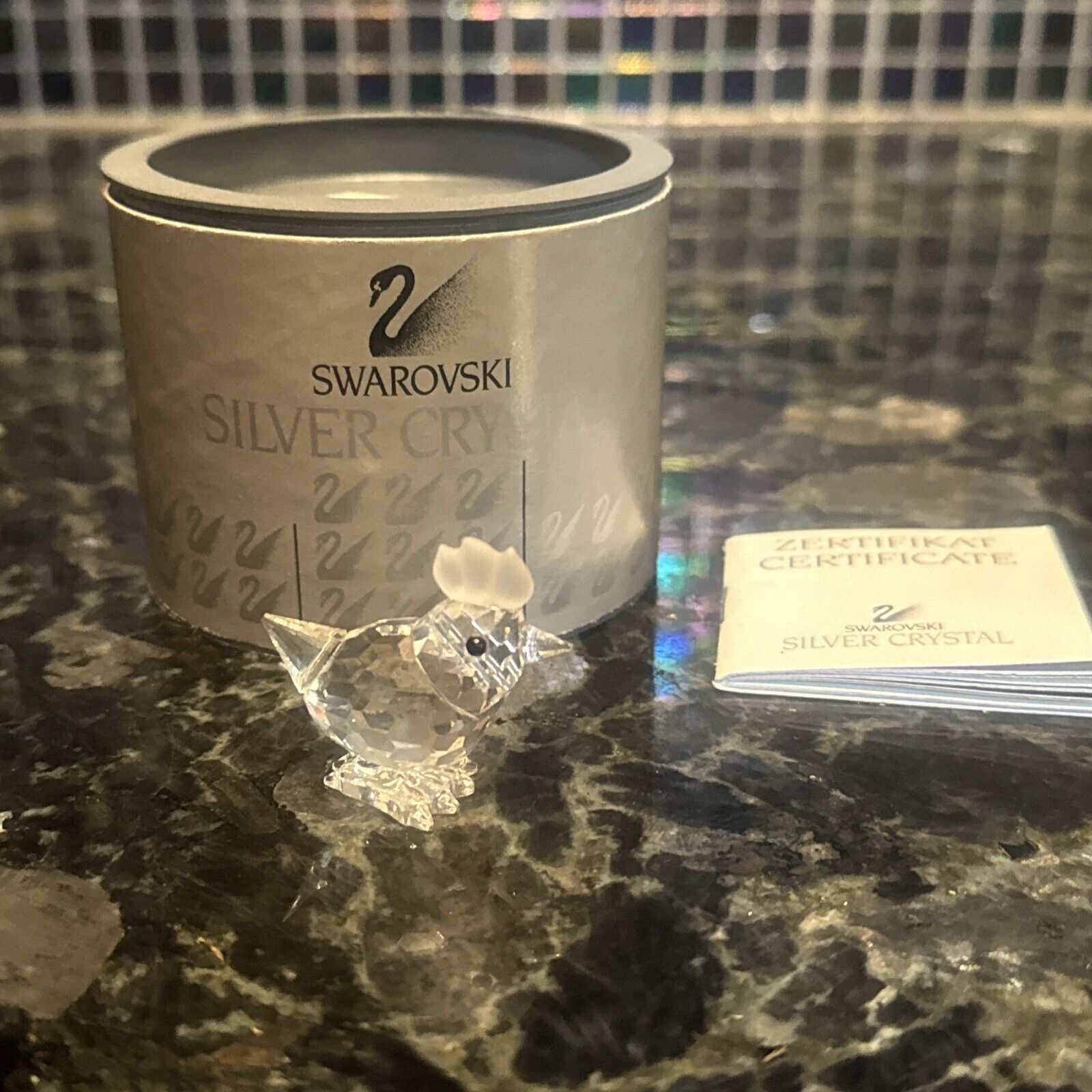 Swarovski Silver Crystal Rooster Figurine # 7675 w/ Box & Certificate MINT A1