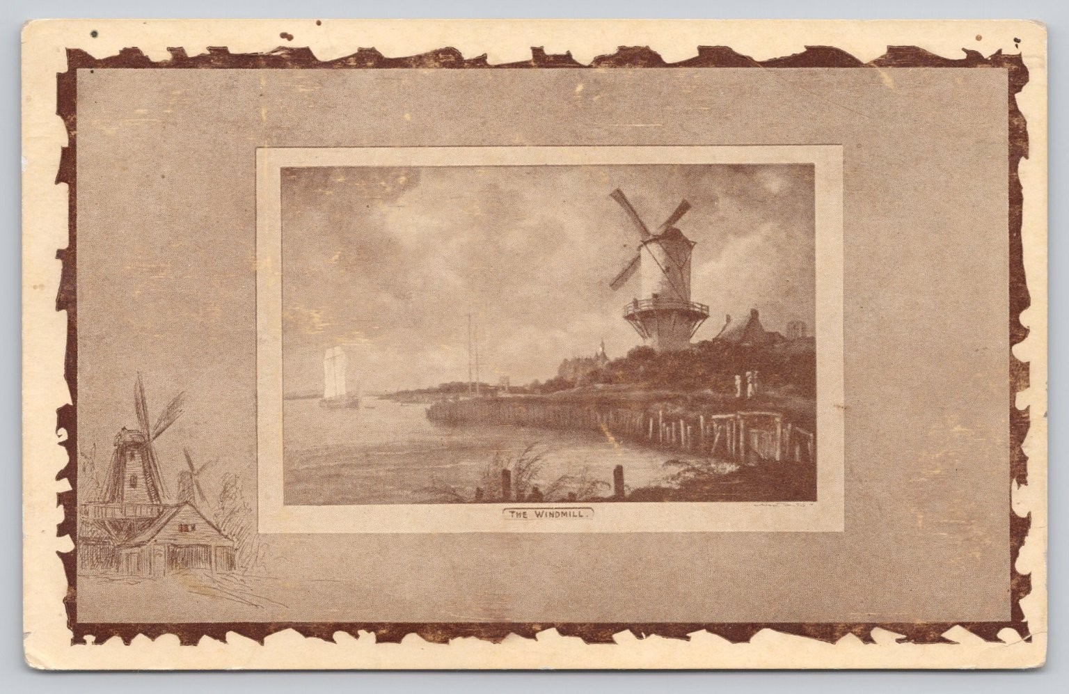 Antique Windmill Landscape Postcard - Early 1900s European Scenic View Antique Windmill Landscape Postcard - Early 1900s European Scenic View
