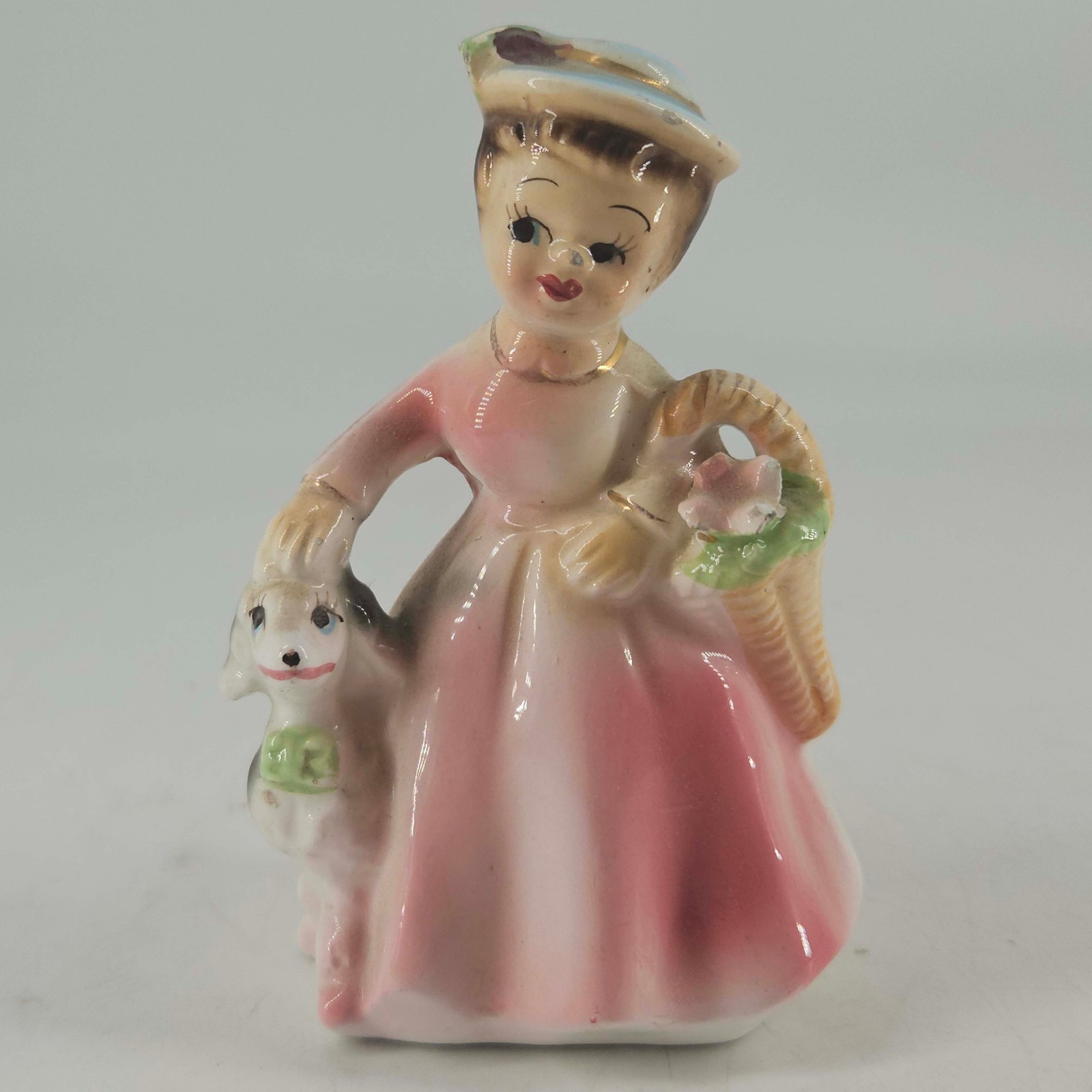 Vintage Josef Original 1966 Little Lady W Poodle basket of flowers 4\