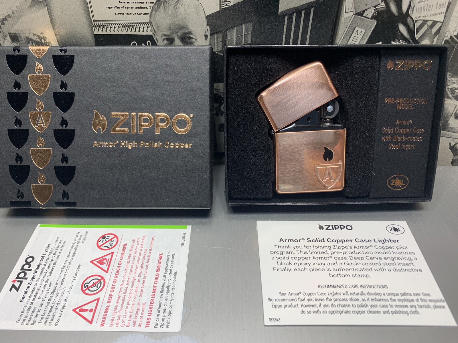 Zippo 46171, Zippo Limited Edition Solid Copper Case Armor Lighter, Black Insert