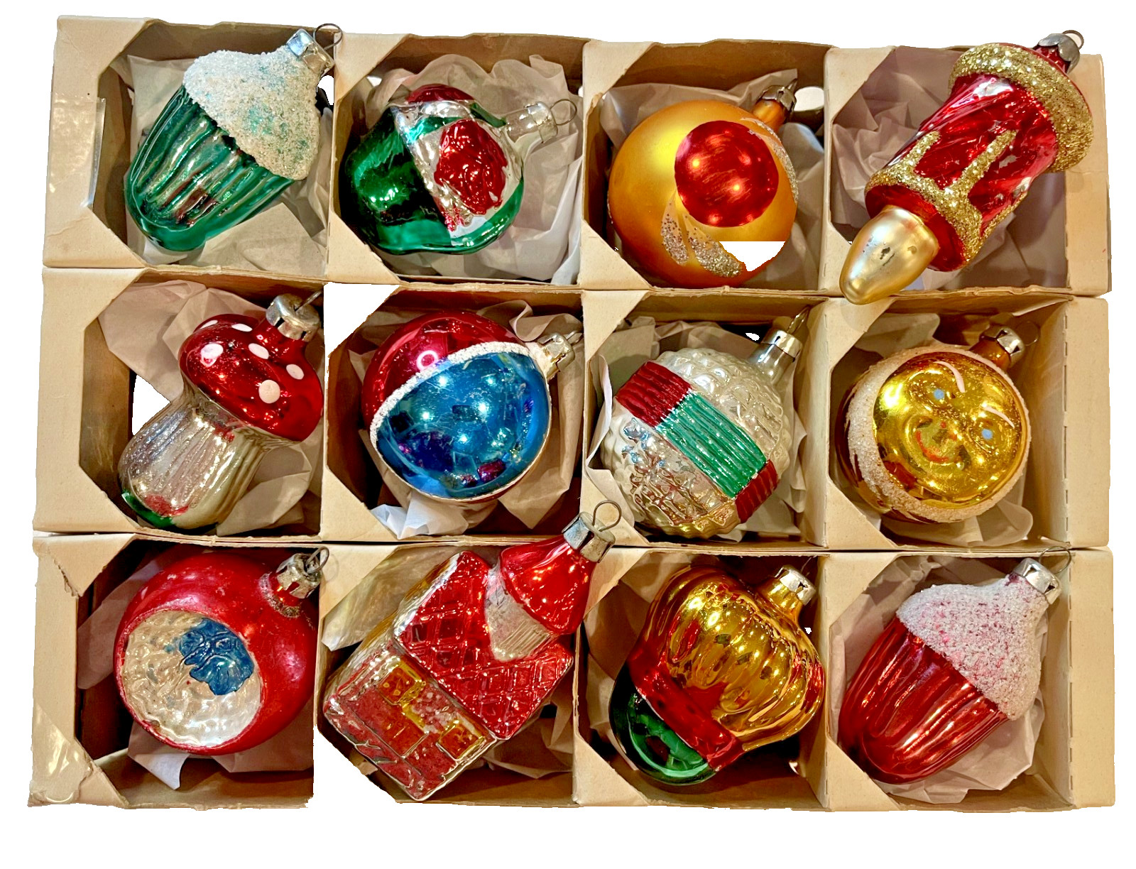 Lot of 12 Vintage Mercury Glass Christmas Ornaments Poland Romania Czech