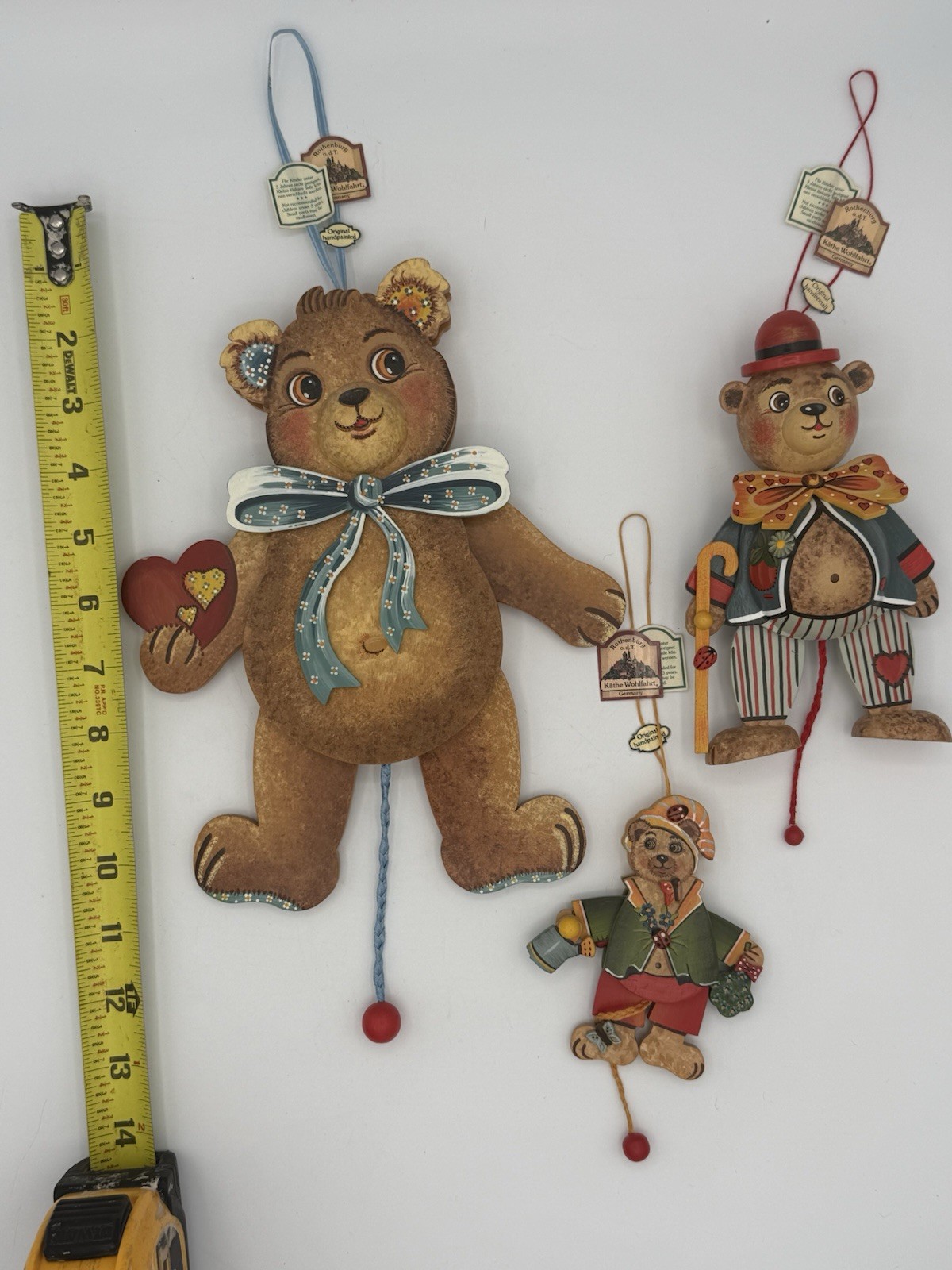 Käthe Wohlfahrt Lot of 3 Wooden Jumping Jack Bear Ornaments Germany Handpainted