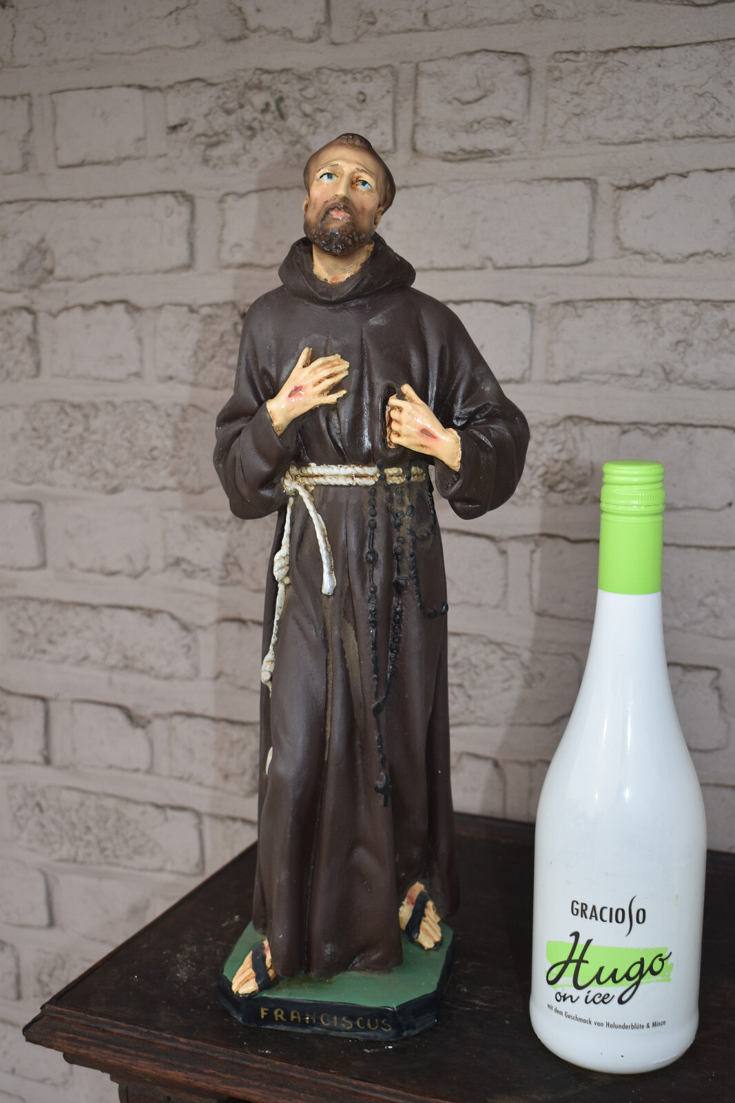 Antique rare chalk statue saint Francis of Assisi religious
