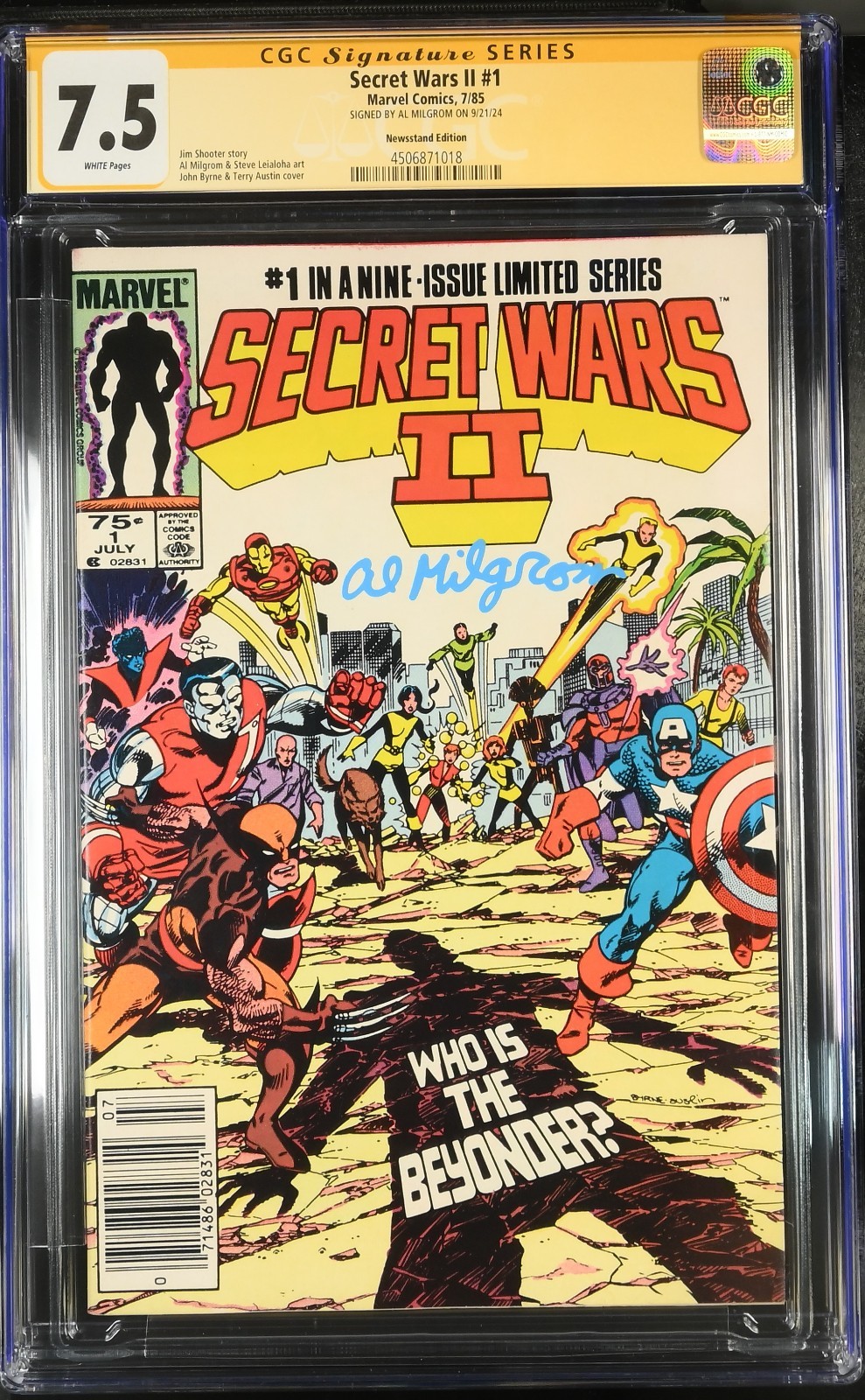 Secret Wars II #1 CGC 7.5 SS Signed Al Milgrom 1985 Newsstand 1st Beyonder KEY