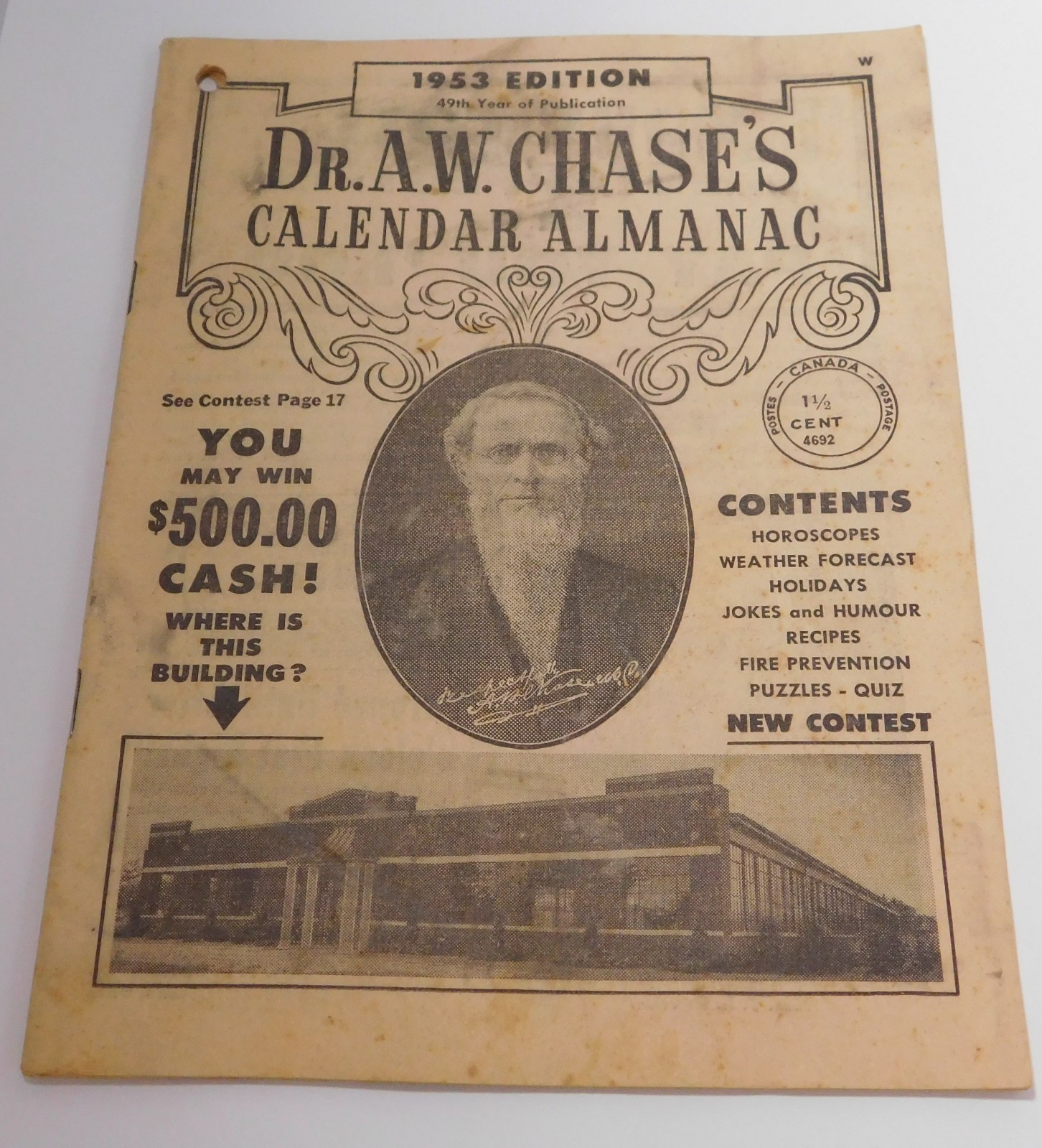 1953 Dr. A.W. Chase\'s Calendar Almanac-Weather Horoscopes Recipes Ads-31 Pages