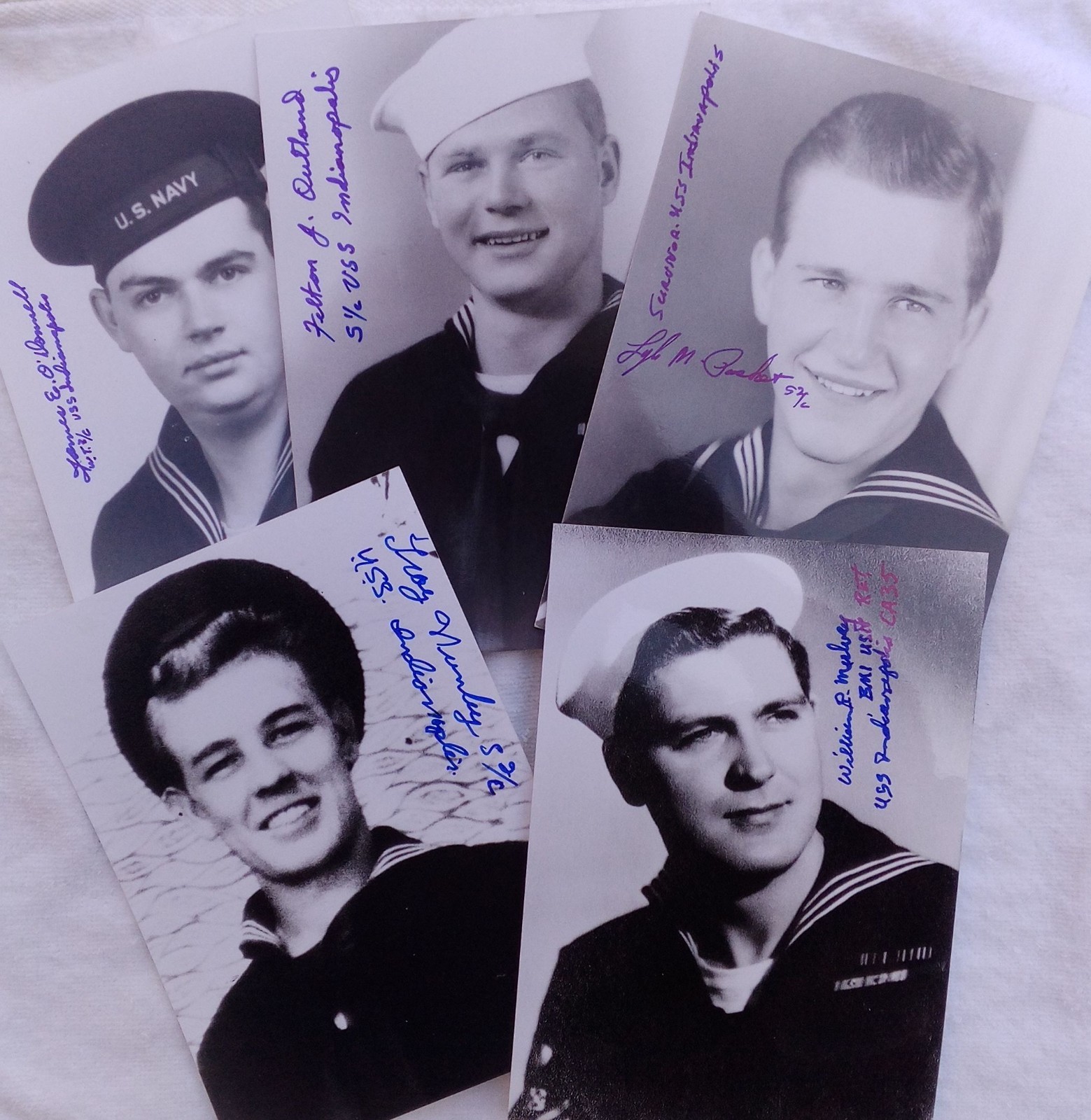 USS Indianapolis, CA35,Signed Photographs, 5 Survivors, Atomic Bomb, #4