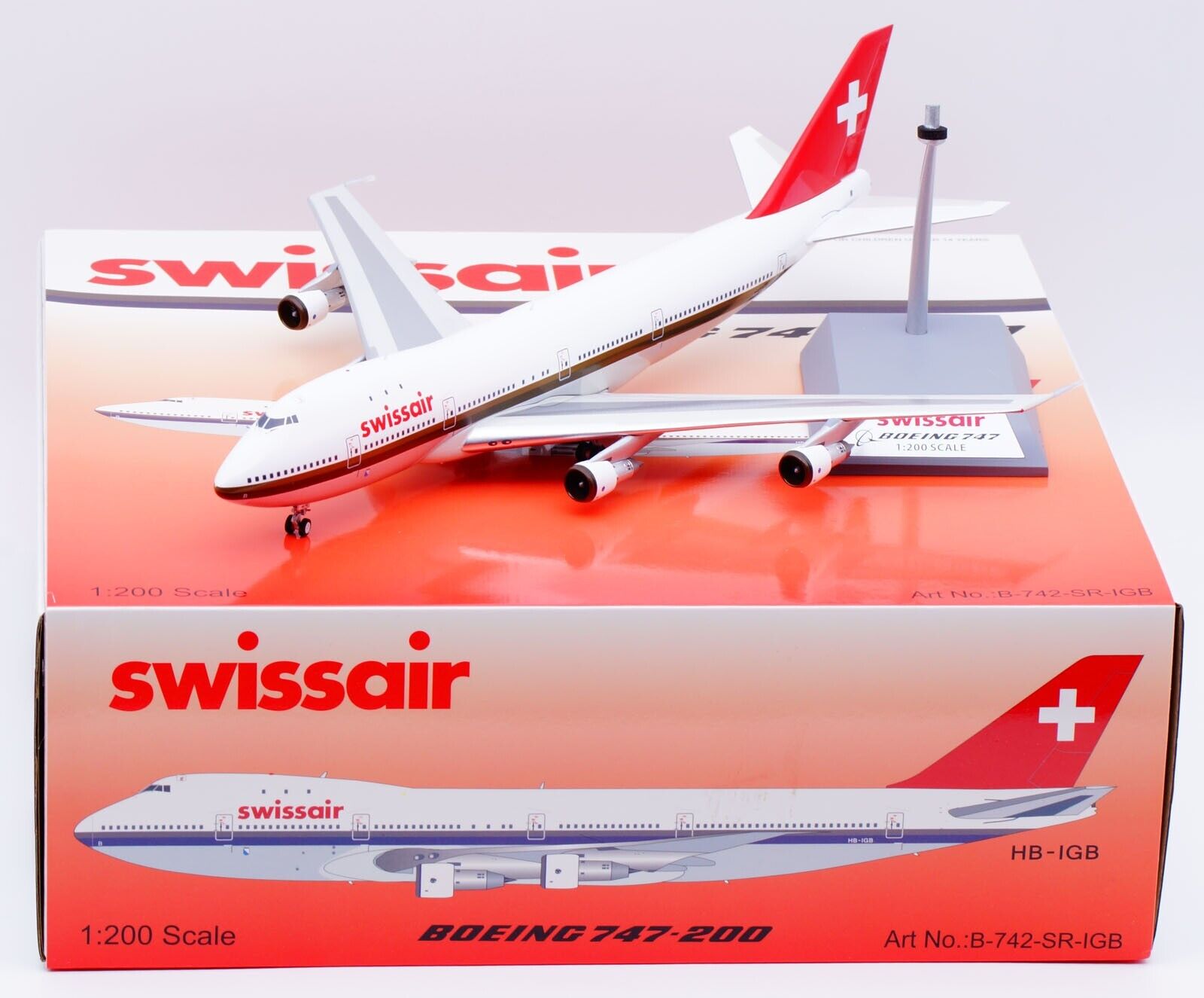 B-Models 1:200 Swissair Boeing B747-200 Diecast Aircraft Jet Model HB-IGB