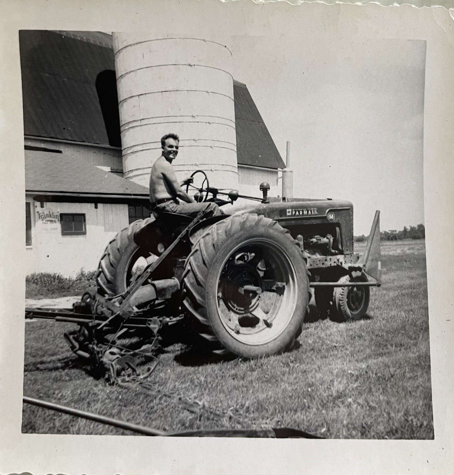Vintage Photo Shirtless Man on Big Tractor Farmer 1950s Gay Int