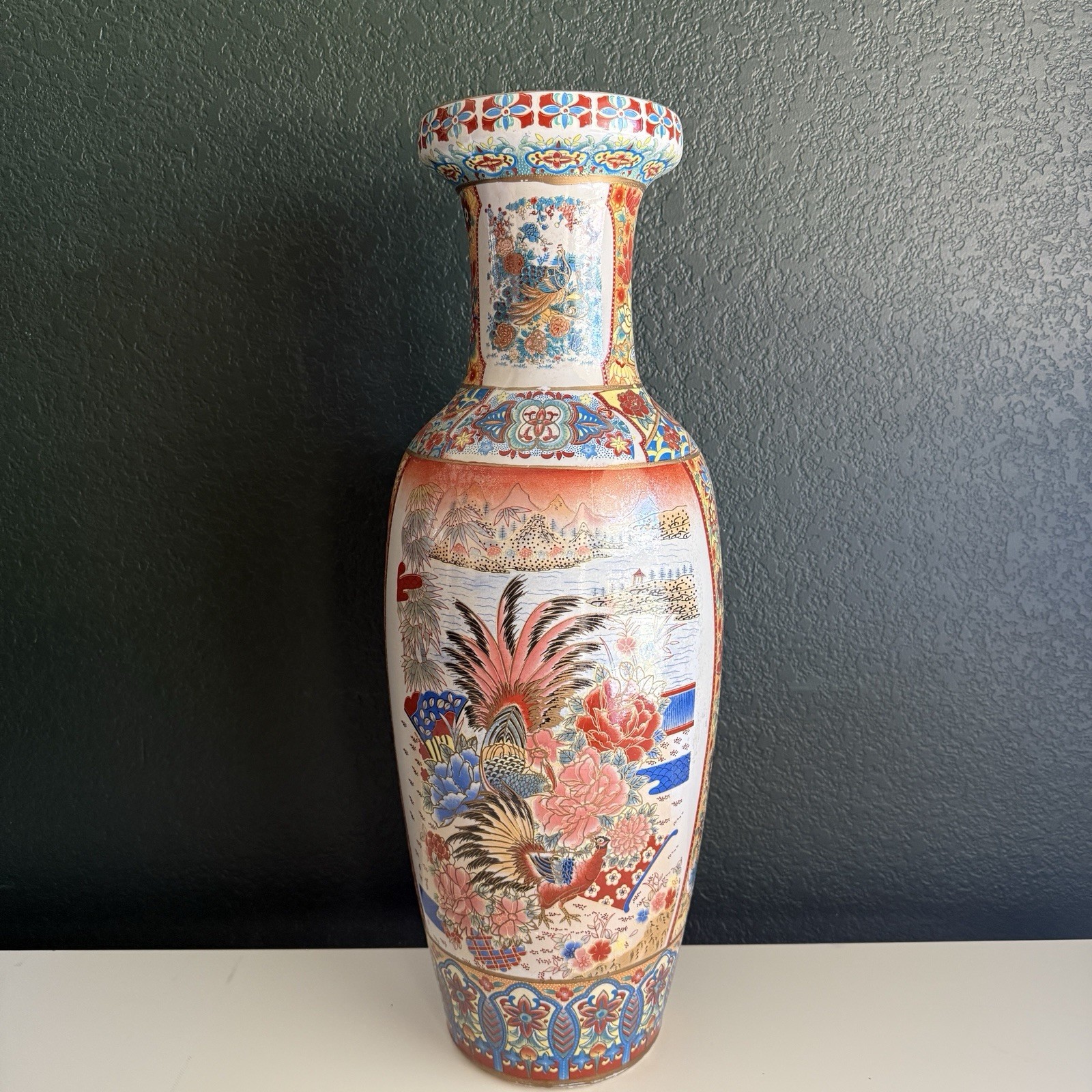 Vintage Chinese Porcelain Vase hand painted 23 inch