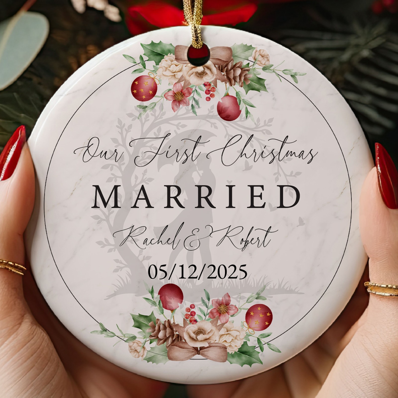 Our First Christmas Married Ornament 2025 1st Personalized Christmas Ornaments