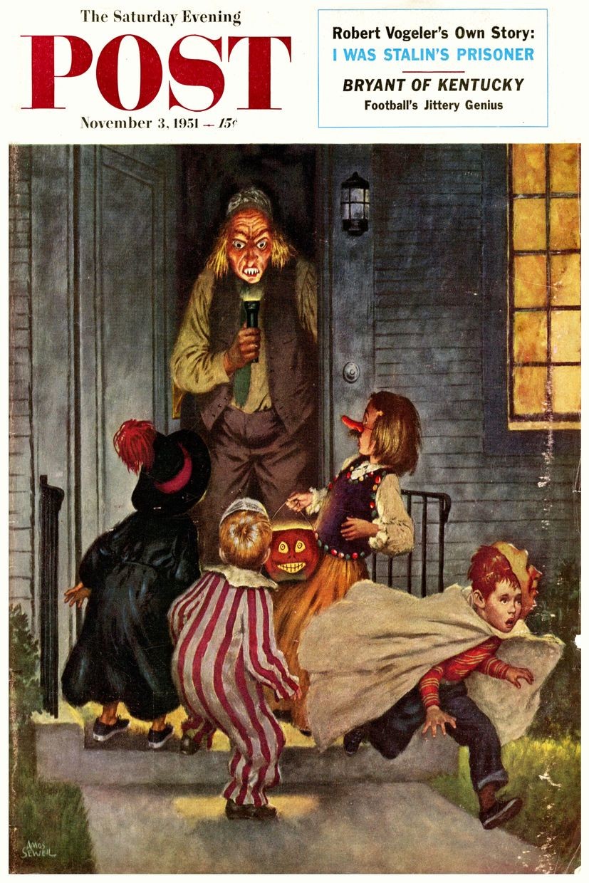1950s 🎃 Halloween Saturday Evening Post Cover Art - 24x36” Mid-century Style 💎