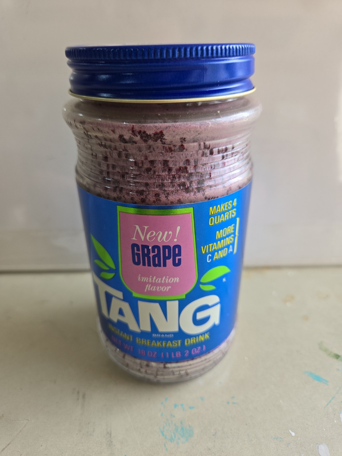 Vintage unopened New Grape Tang  Drink Mix 18 oz Glass Jar General Foods