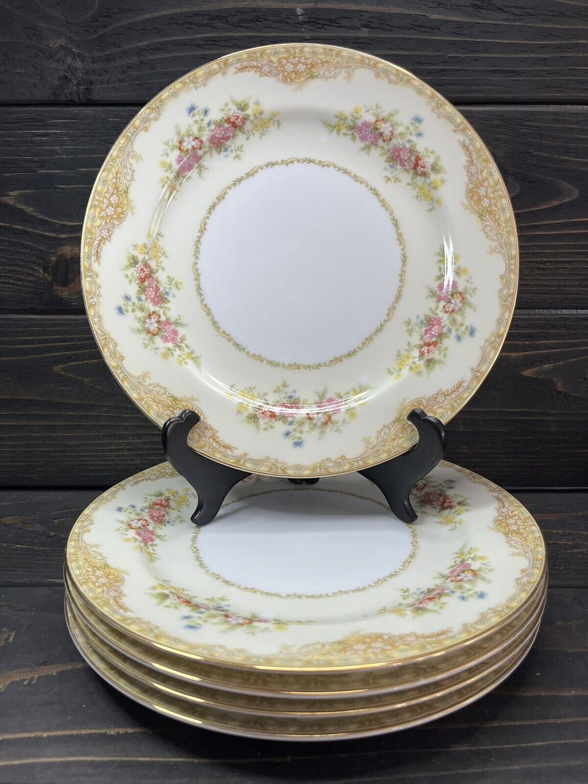 Vintage Noritake Loyalo Dinner Plates Floral & Scroll Rim 9 3/4” Set Of 5