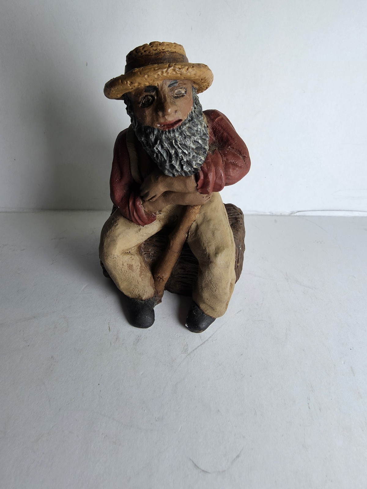 Vintage HS 90 Folk Art Seated Man on Log Figurine