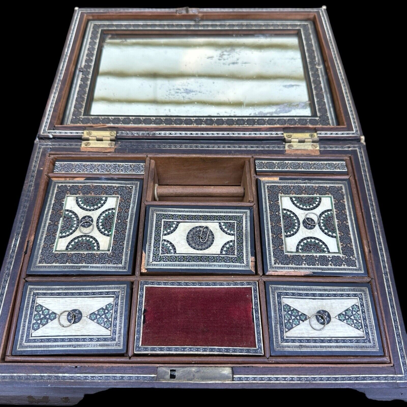 Antique Mid 19th Century Anglo India Sandalwood Micro Mosaic Sadeli Sewing Box