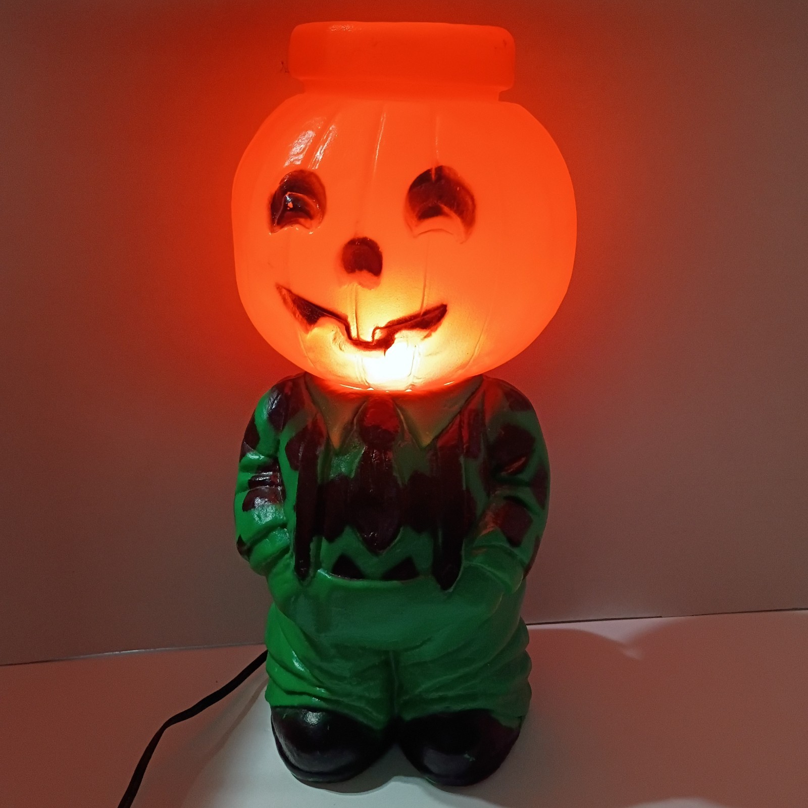 Vtg Mr Blinky Blow Mold pumpkin farmer Halloween Jack O Lantern Scarecrow Rare