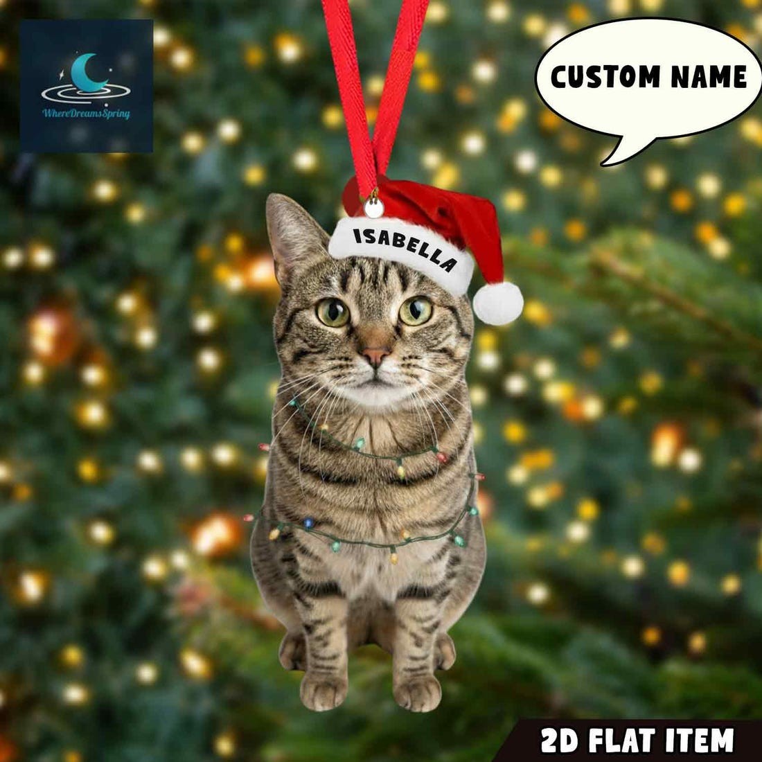 Personalized Tabby Cat Ornament, Cat Christmas Ornament,Cute Cat