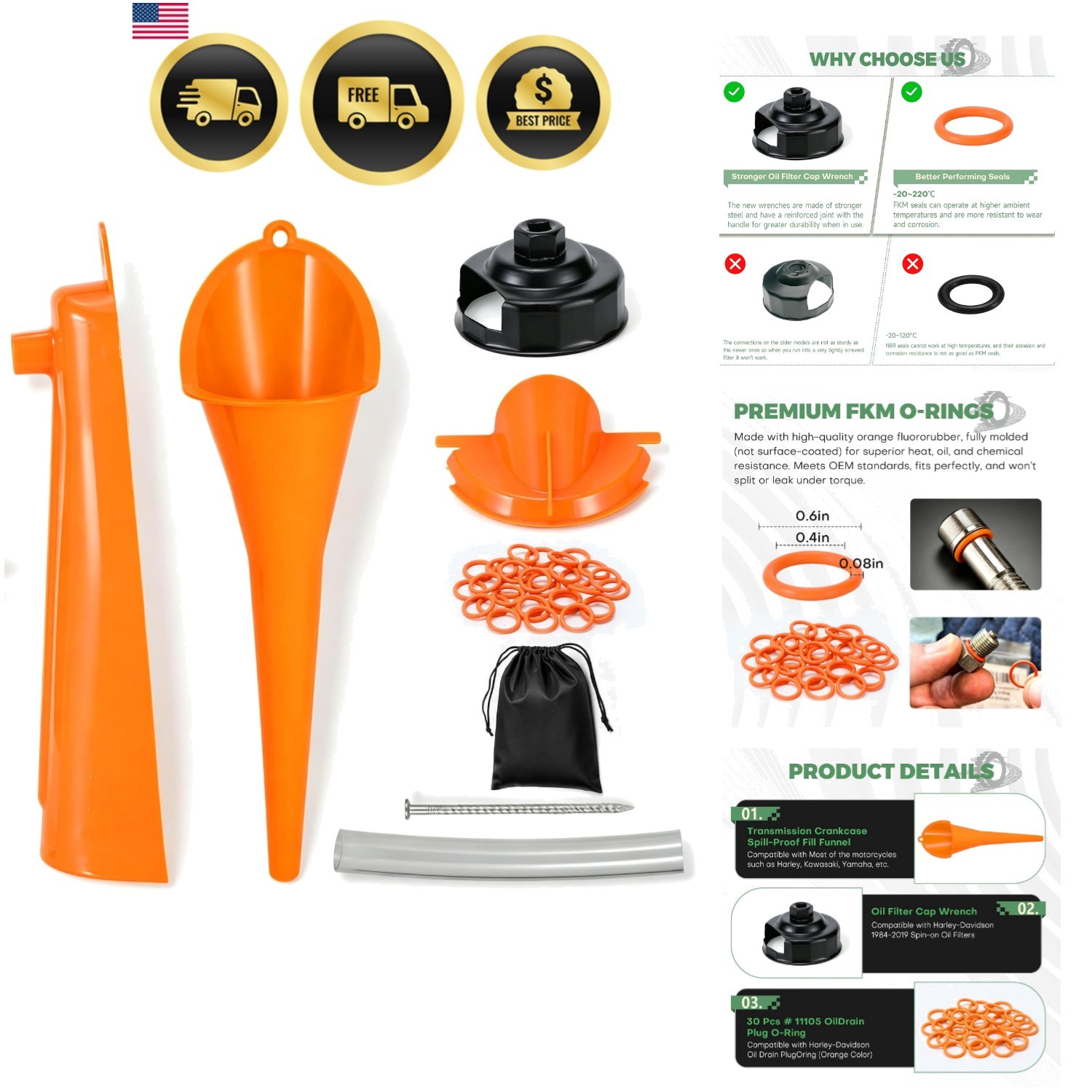 Oil Change Kit Compatible with Harley, Motorcycle Oil Change Funnel