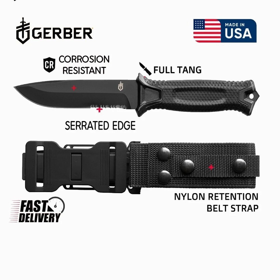 Gerber Gear Strongarm, Fixed Blade Tactical Knife for Survival, Serrated F Edge