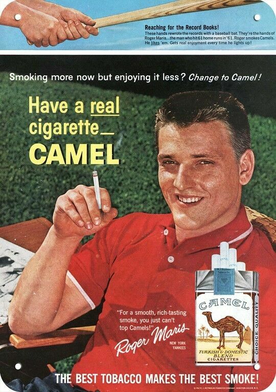 1962 New York Yankees ROGER MARIS Smokes CAMEL Cig DECORATIVE REPLICA METAL SIGN 1962 New York Yankees ROGER MARIS Smokes CAMEL Cig DECORATIVE REPLICA METAL SIGN