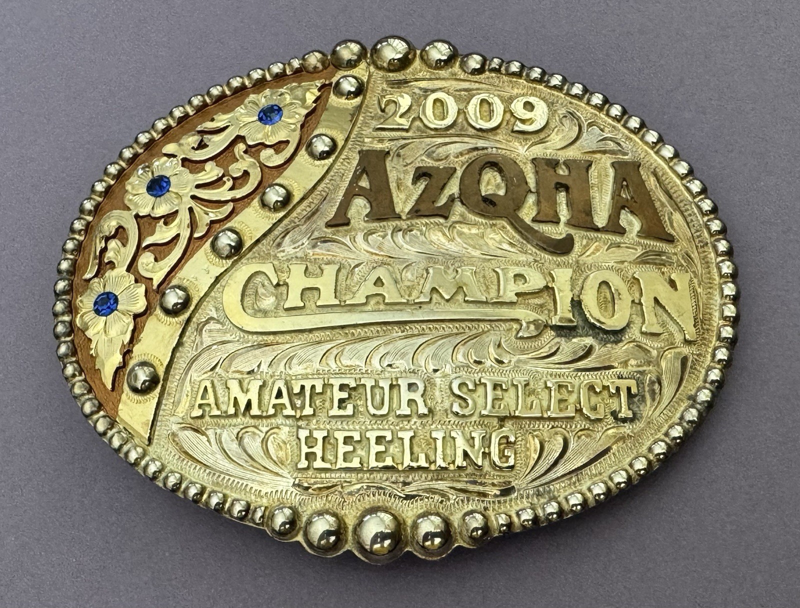 VTG Rare HUGE 2009 AZQHA Arizona Qtr Horse Champion HEELING Trophy Belt Buckle