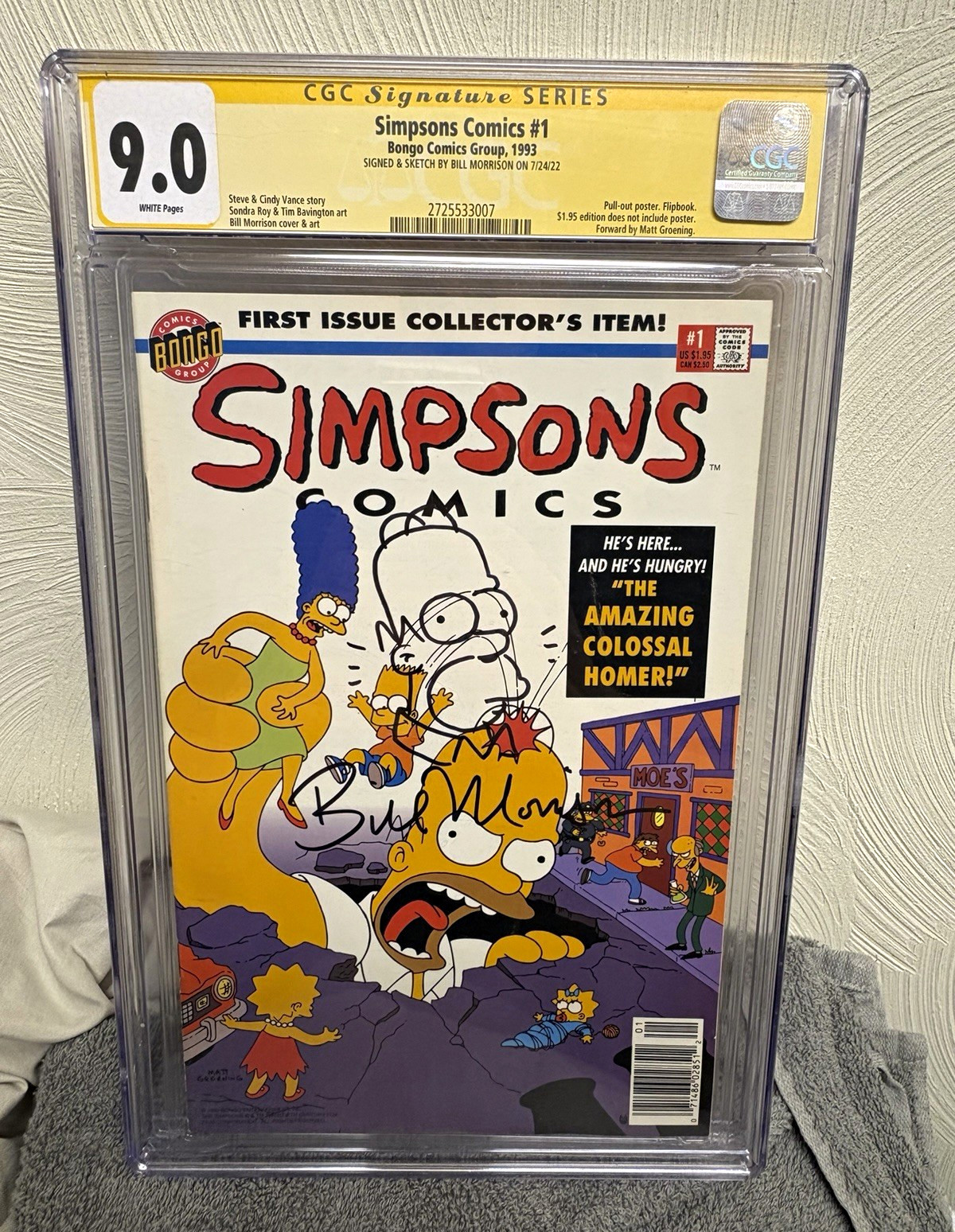 CGC SS 9.0 Simpsons Comics #1 (1993) Signed and sketched by Bill Morrison CGC SS 9.0 Simpsons Comics #1 (1993) Signed and sketched by Bill Morrison