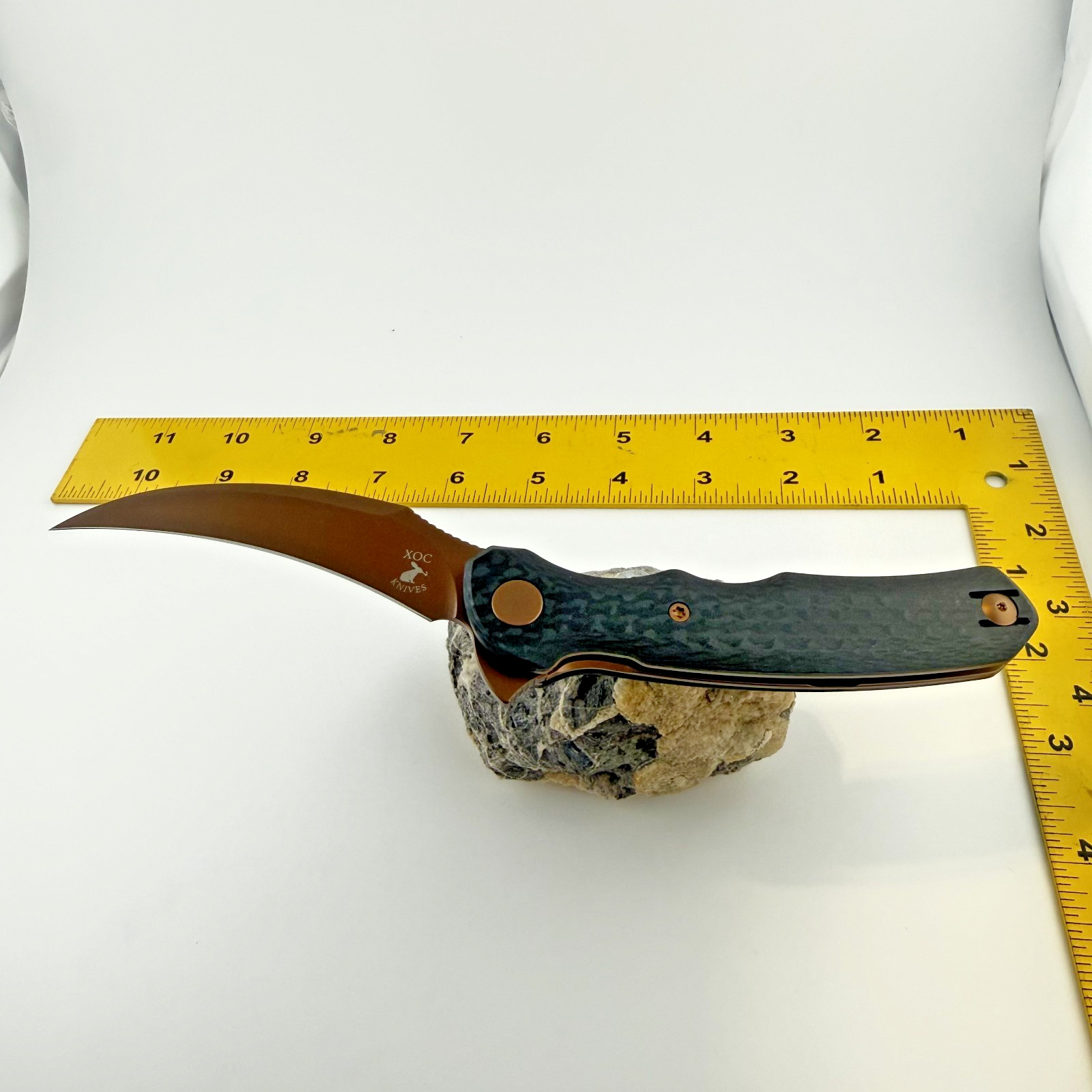 XOC Knives Black Raptor Copper Blade Folder G10 Scales Pocket Clip 14C28N Steel