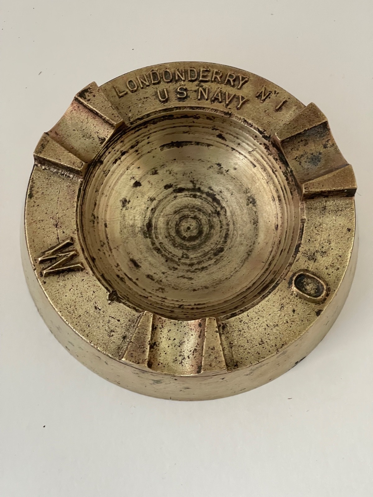 Vintage WW2 Brass Ashtray Londonderry NI US Navy Military Trench Art Memorabilia
