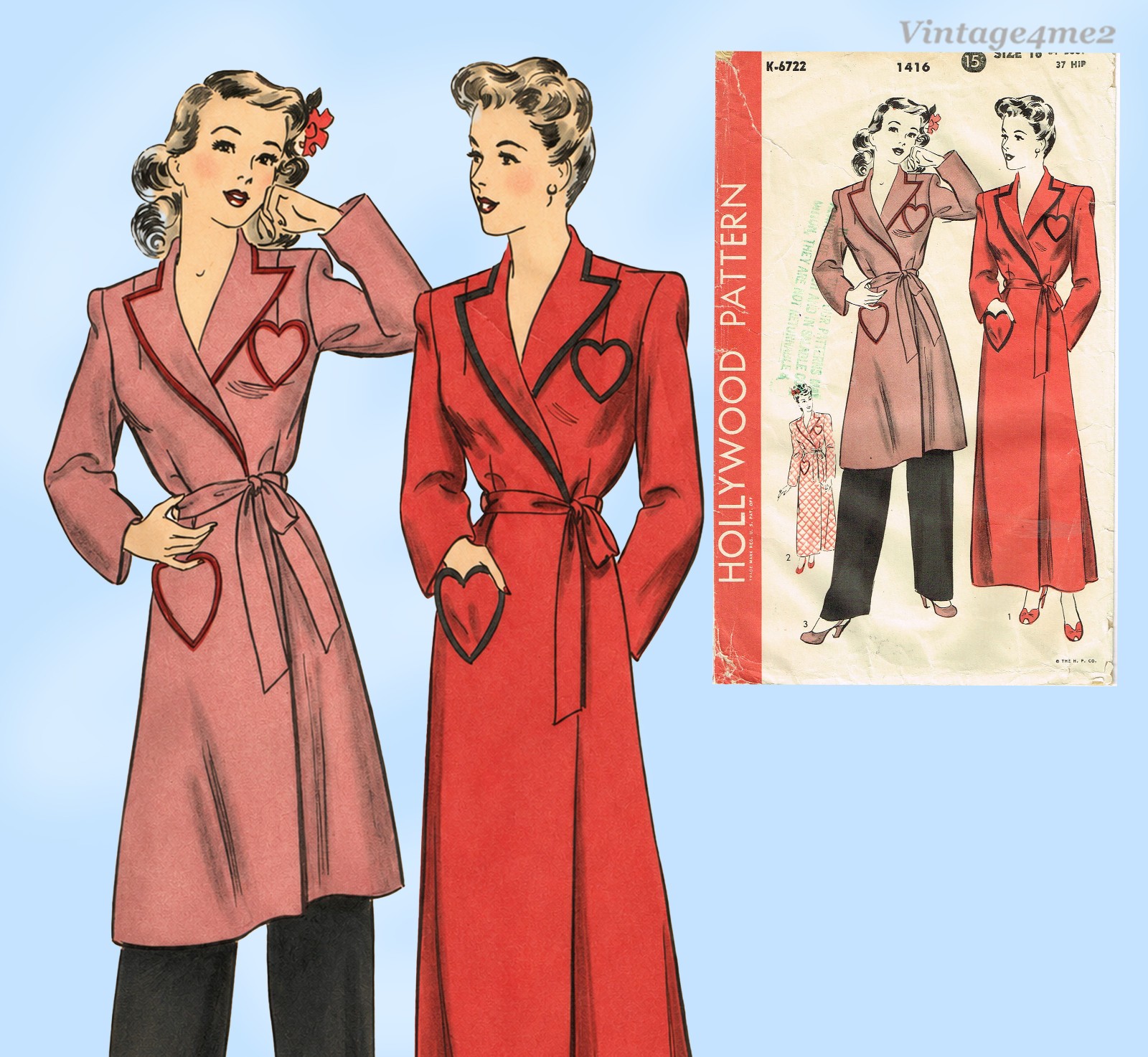 V4me2 Outlet – 1940s Hollywood 1416 Housecoat Lounge Wear Vintage Original WWII