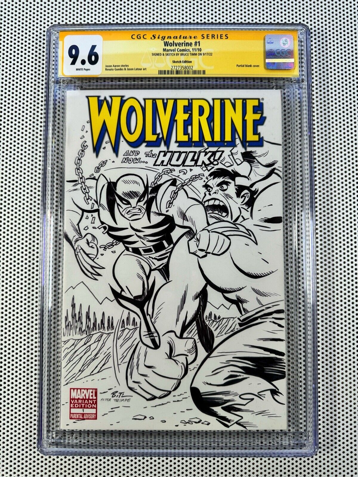 Wolverine #1 Marvel Comics Huk 181 Original Art Sketch Signed Bruce Timm CGC 9.6