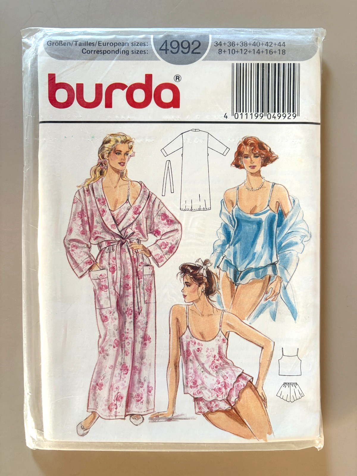 80s Burda 4992 Sewing Pattern Misses\' Lingerie Camisole  Size 8-18 UNCUT FF