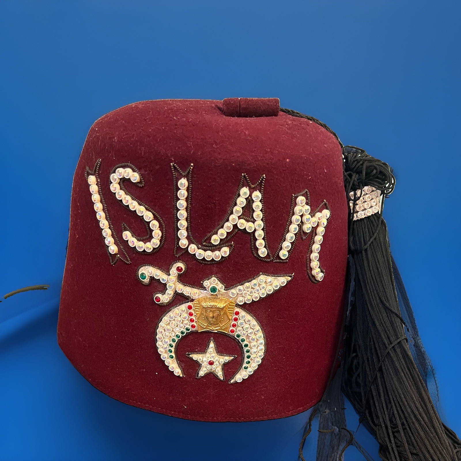 Vintage Freemason Shriner Jeweled Islam Fez Hat LAFS Co Los Angeles 