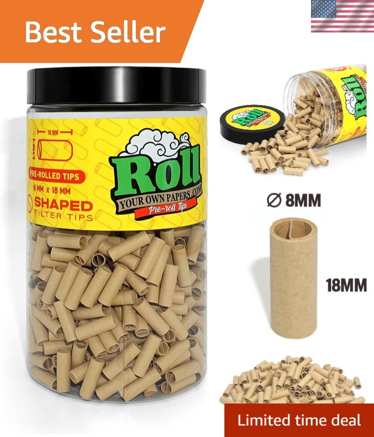 Natural Unbleached Pre-Rolled Filter Tips, Ø8mm - Bottle of 500 Tips