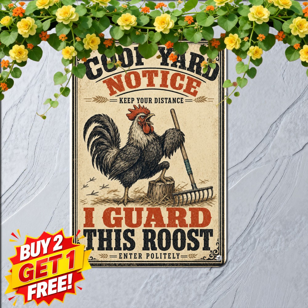 Grumpy Rooster Warning Tin Sign Farm Tool Country Yard Metal Wall Plaque 8x12