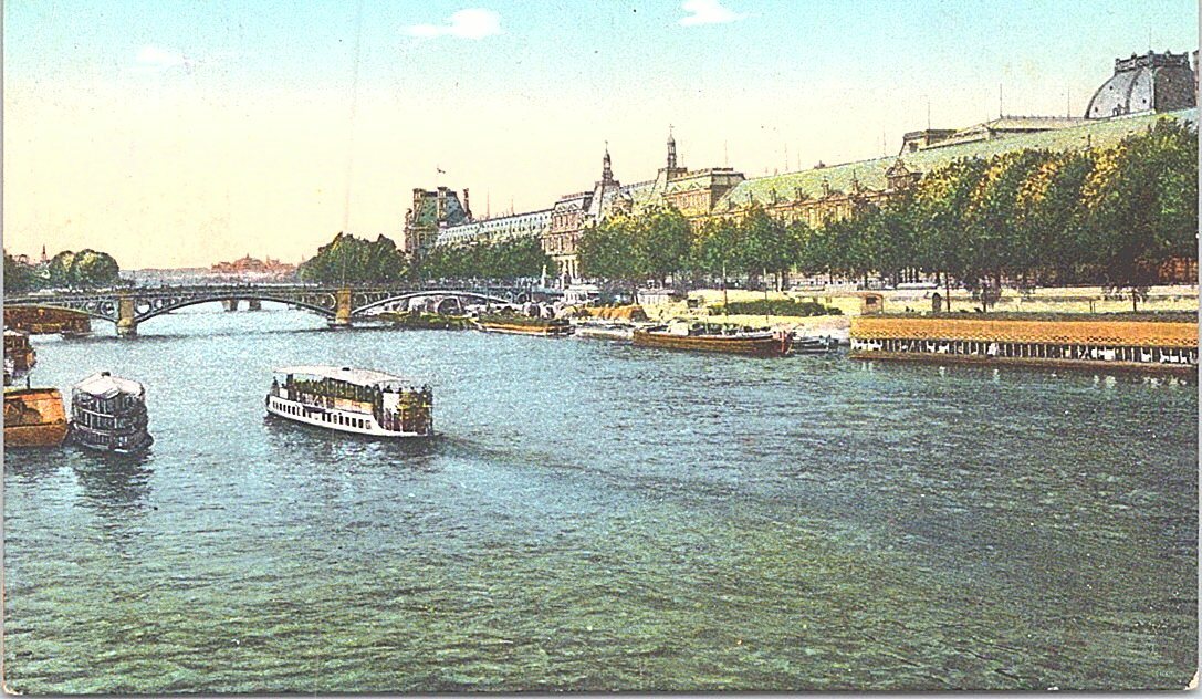 Lithograph Paris France The Louvre and River Seine early 1900s