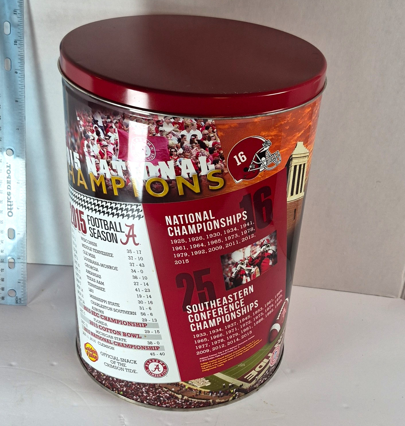 Golden Flake Alabama Crimson Tide 2015 National Champions Tin Canister w/ Lid