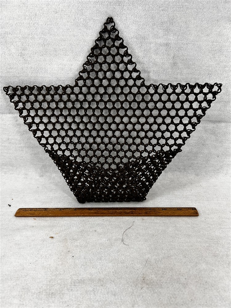 antique wall pocket wire basket hanging star shape hand made unusual 12x14 old