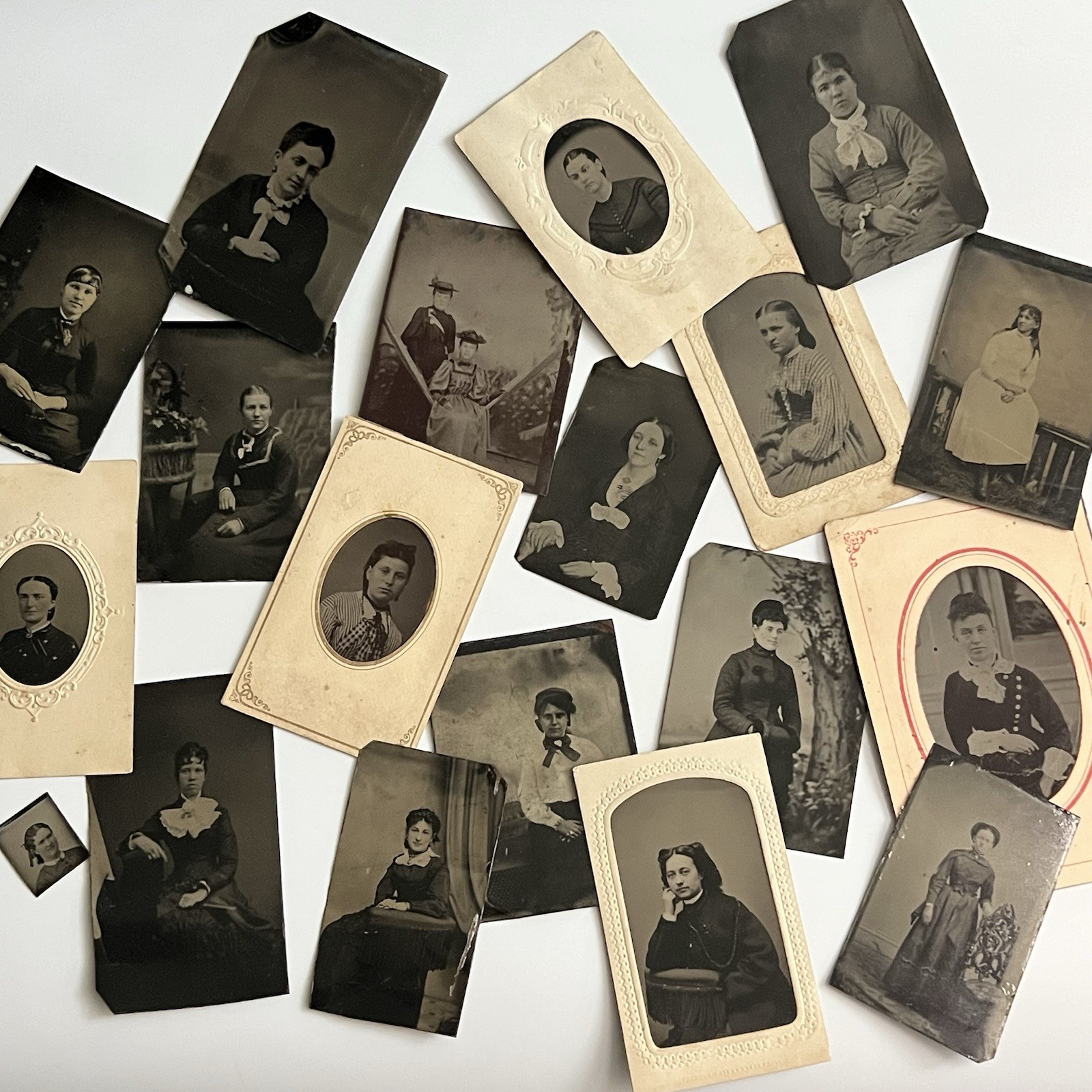 Antique Tintype Photograph Beautiful Victorian Young Fashionable Woman Lot Of 19