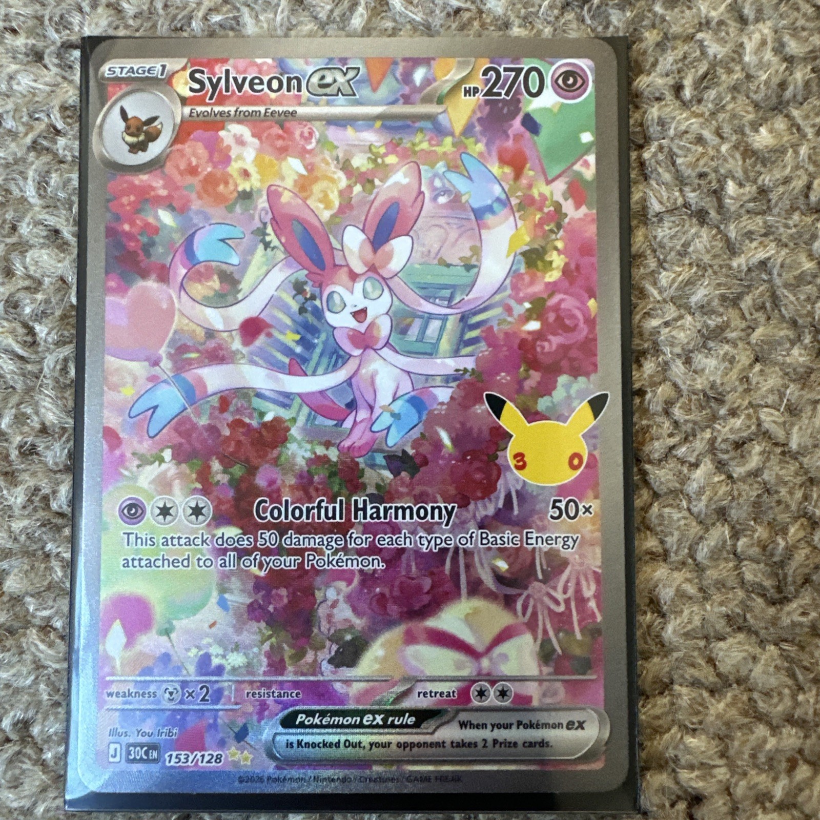 Sylveon Ex 153/128 30th Anniversary Pokemon Card Mint Condition