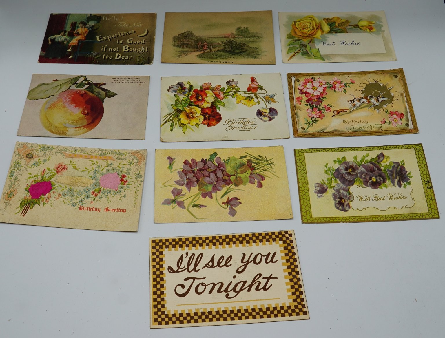 Antique Early 1900s Greetings Wishes Birthday etc. Postcards Set of 10