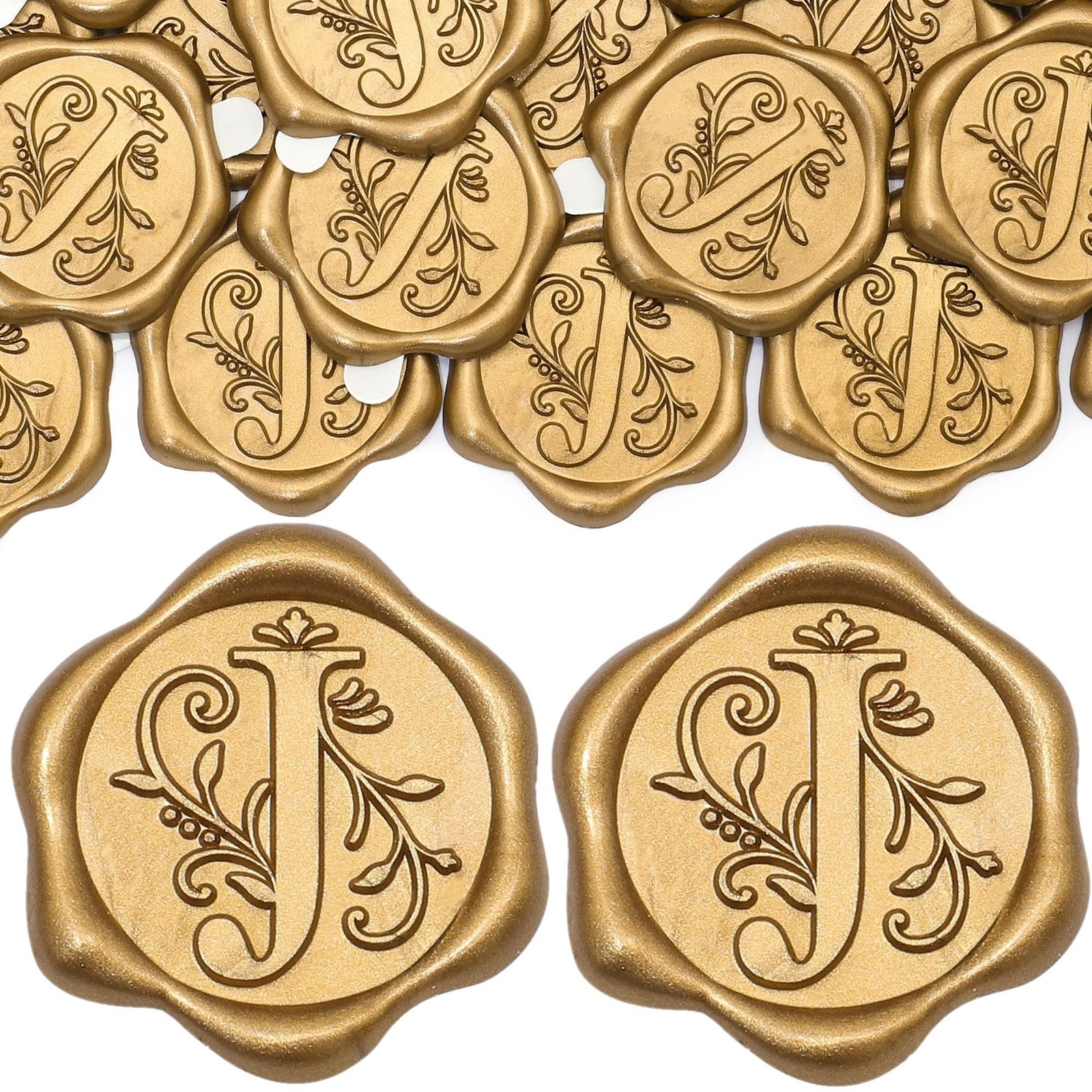 SWANGSA 50 Pack Letter J Wax Seal Stickers, Antique Gold Initial Alphabet Sel...