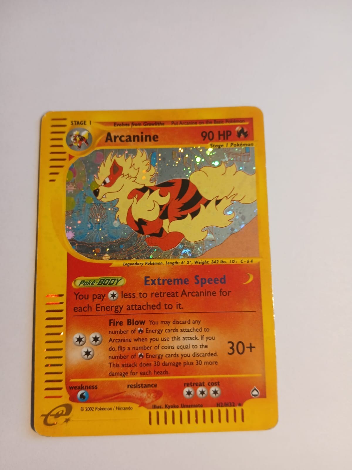 2003 RARE Pokemon Card Arcanine Aquapolis Swirl H2/H32 Holo 2003 RARE Pokemon Card Arcanine Aquapolis Swirl H2/H32 Holo