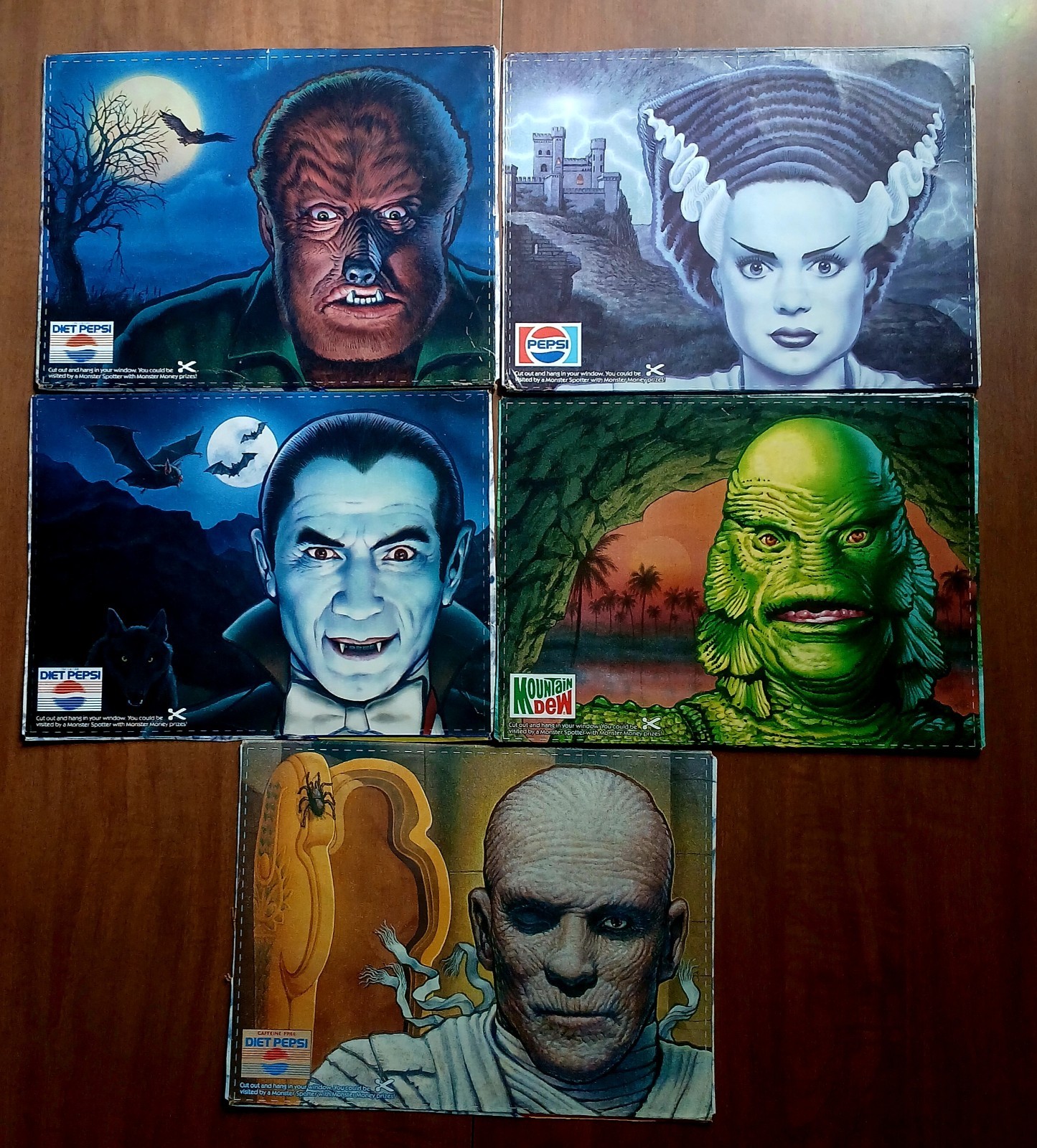 Pepsi Universal Monsters LOT OF 5 Rare HALLOWEEN Art 12 pack cut-outs