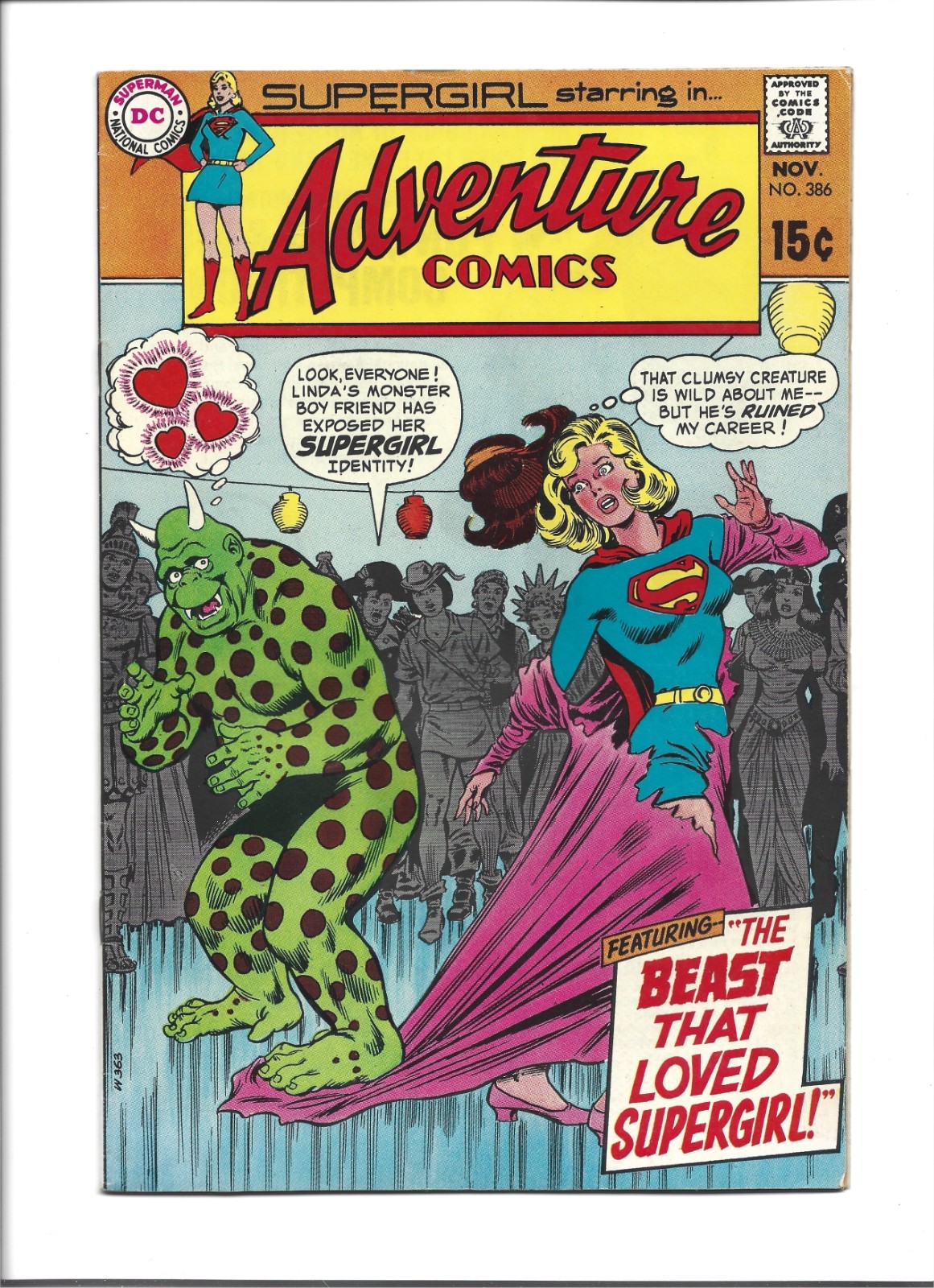 Adventure Comics 386 DC 1969 High Grade  Beast That Loved Supergirl VF/NM+