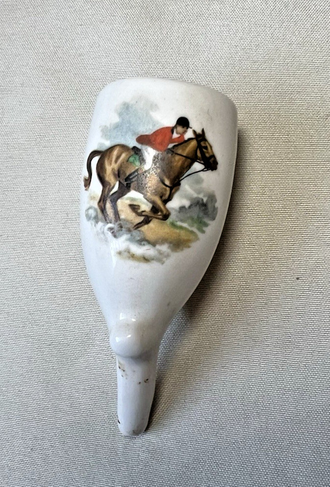 Vintage German Hand Painted Racehorse Jockey Porcelain Horse Pipe Bowl Z