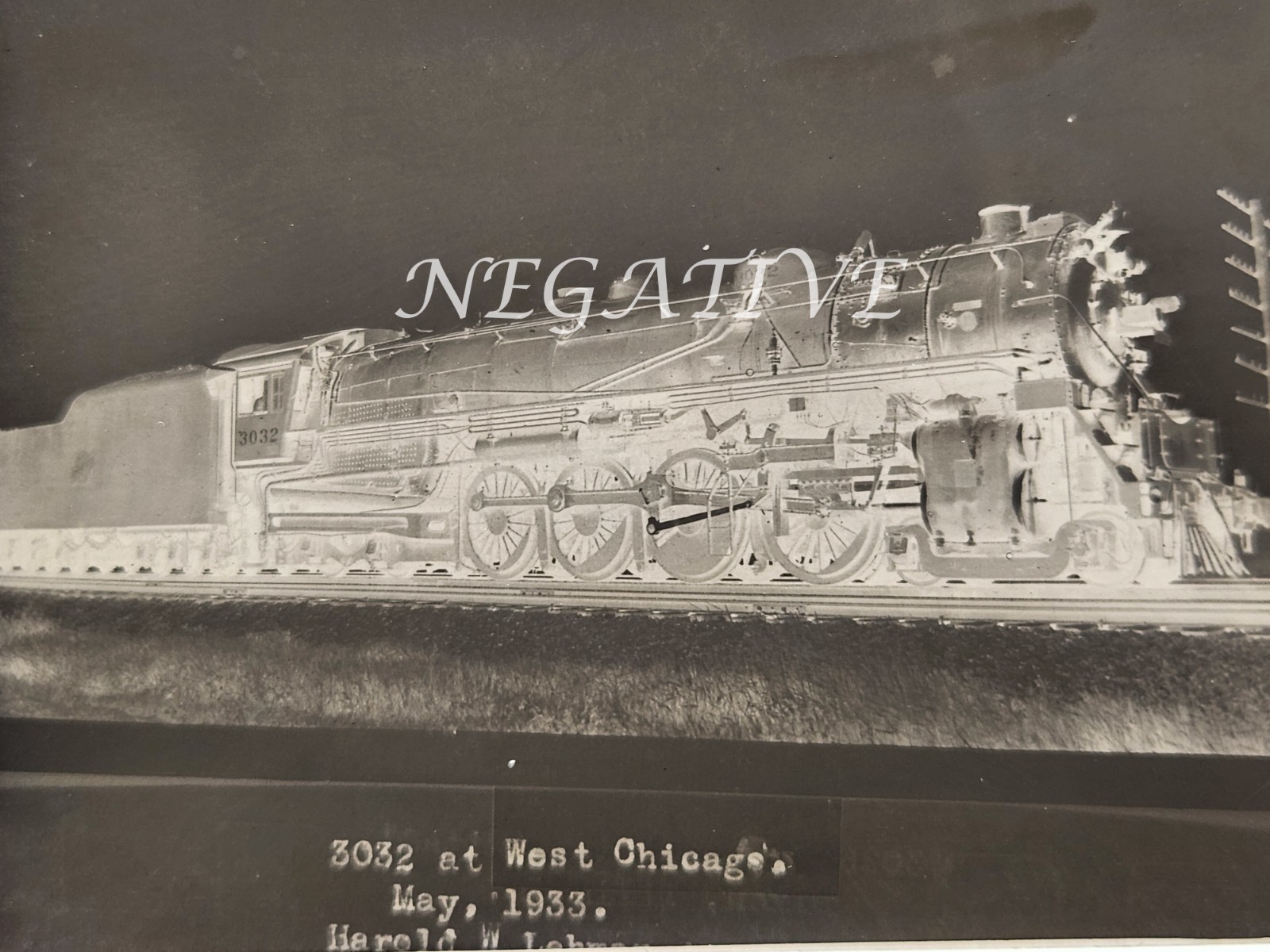 1933 CHICAGO & NORTHWESTERN RR LOCOMOTIVE #3032 PHOTO NEGATIVE