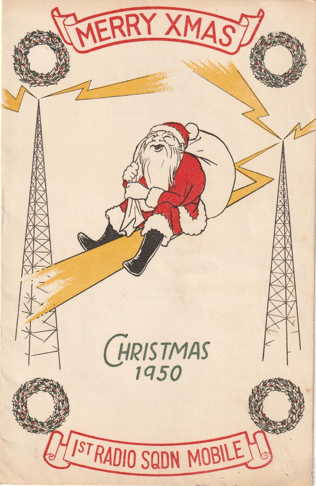 1950 USAF 1st Radio Squadron Mobile Christmas Menu & Autographs Korea Era